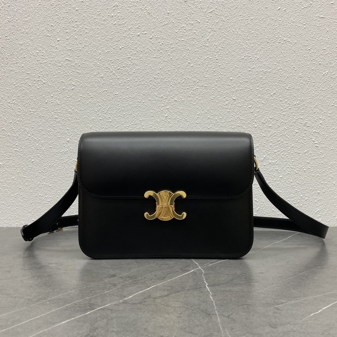 Celine Teen Classique Triomphe Bag In Shiny Calfskin Black 187363